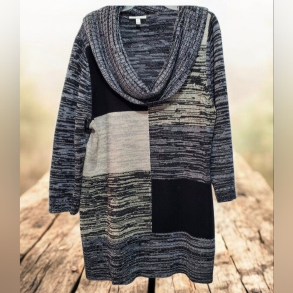 Fashion Bug Black & Gray Color Block Cowlneck Sweater Size XL
